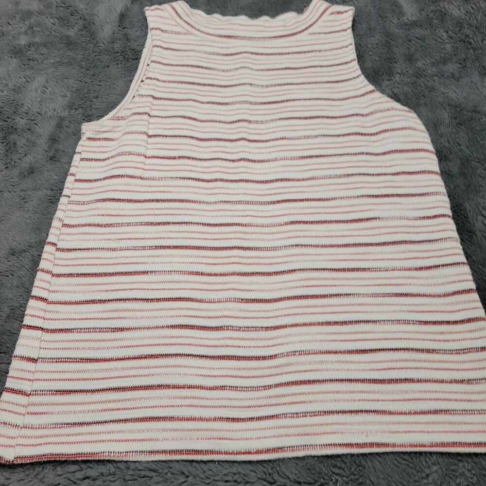 Ann Taylor Shirt Women Small Blouse White Red Sleeveless Neck Comfort Cotton Top